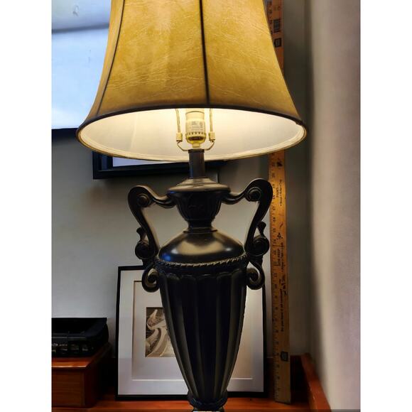 Table Lamp Vintage Neoclassical Urn Style Black Base Ivory Shade 35" Tall - Picture 6 of 8
